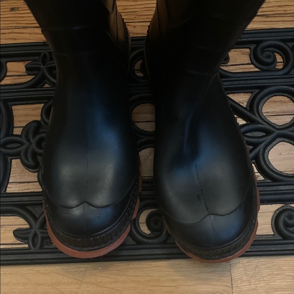 Black Rubber Rain Boots with Brown Soles - Picture 2 of 10